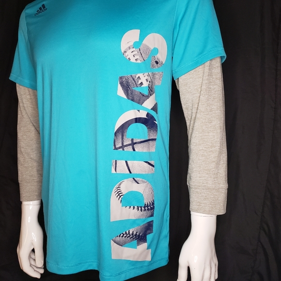 ADIDAS Boys XL (18/20) Logo T - Shirt Turquoise - Picture 4 of 10